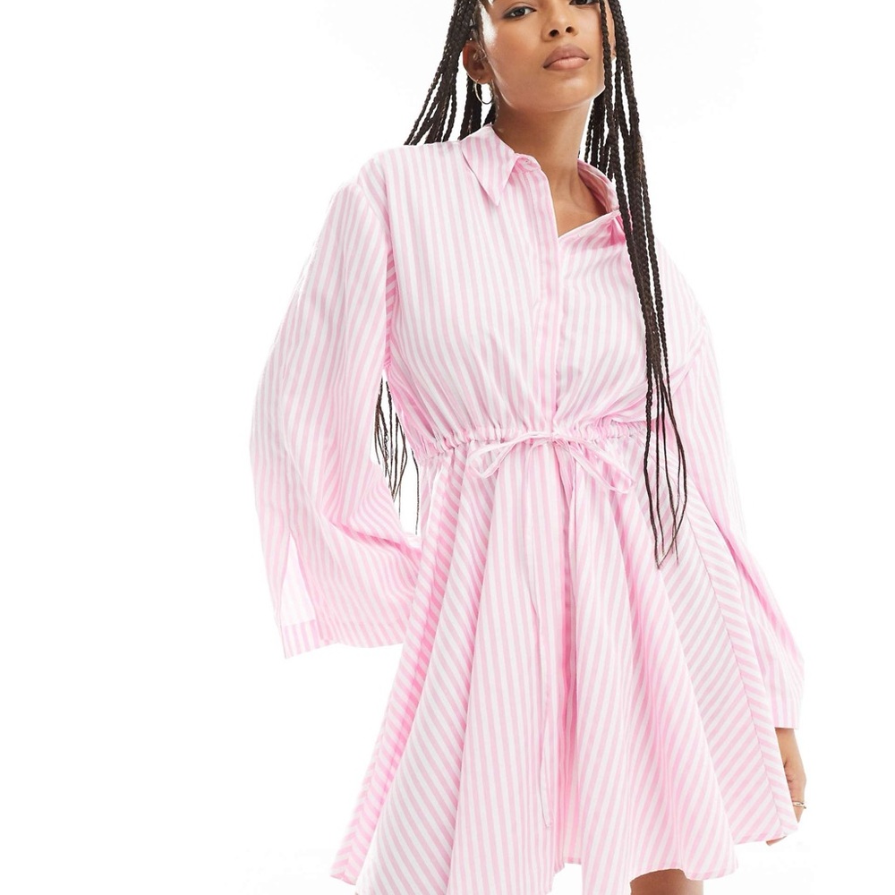 ASOS Pink Striped Long Sleeve Dress